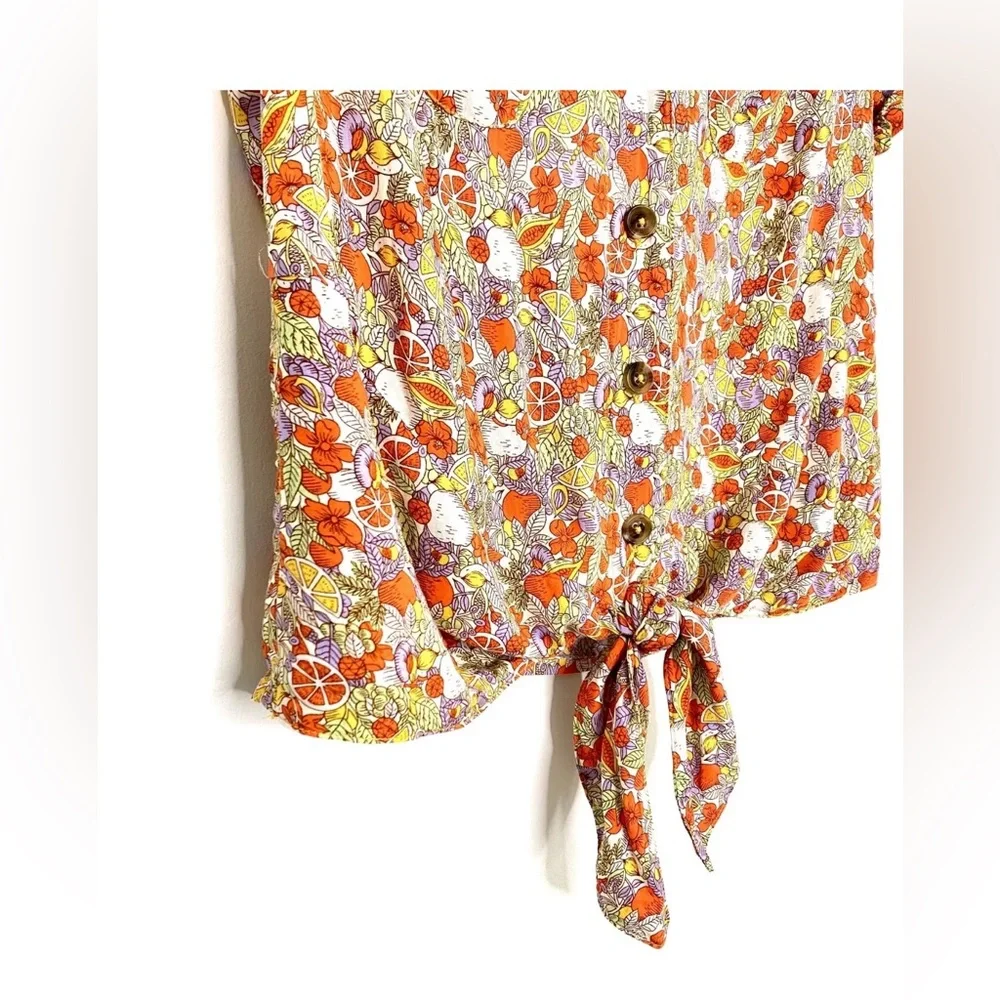 Anthropologie Maeve Button Down Citrus Tie Shirt Sz 8 - Picture 8 of 13